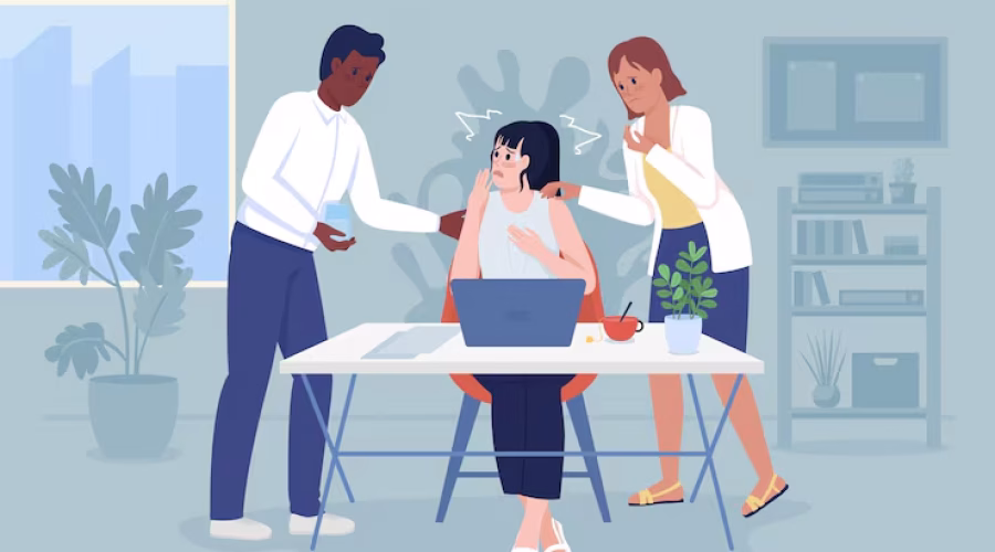 panic-attack-office-flat-color-vector-illustration-reassuring-colleagues-mental-health-woman-experiences-stress-work-2d-simple-cartoon-characters-with-workspace-background_151150-9008